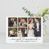 Moderne Kalligrafie Herzschrift 5 Fotos Hochzeit Ankündigung (Stehend Vorderseite)