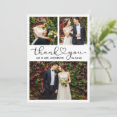Moderne Kalligrafie Herzschrift Hochzeit 3 Foto Dankeskarte (Stehend Vorderseite)