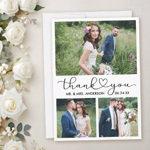 Moderne Kalligrafie Herzschrift Hochzeit 3 Fotos Dankeskarte