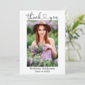 Moderne Kalligrafie Herzstück Foto Abschluss Dankeskarte (Stehend Vorderseite)