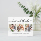 Moderne Kalligrafie Hochzeit 3 Foto Liebe und Dank Postkarte (Stehend Vorderseite)