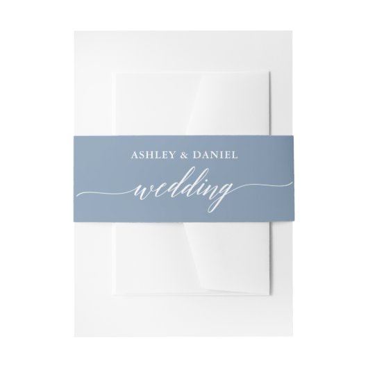 Moderne Kalligrafie Hochzeit Dusty Blue Einladungsbanderole (Vorderseite Beispiel)