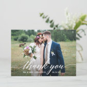 Moderne Kalligrafie Hochzeitbräune 6 Foto Dankeskarte (Stehend Vorderseite)