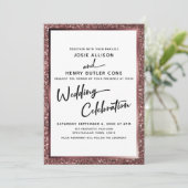 Moderne Kalligrafie Hochzeitsfeier Rose Gold Einladung (Stehend Vorderseite)