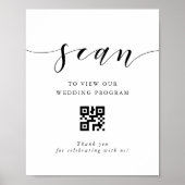 Moderne Kalligrafie Hochzeitsprogramm QR-Code-Schi Poster (Vorne)
