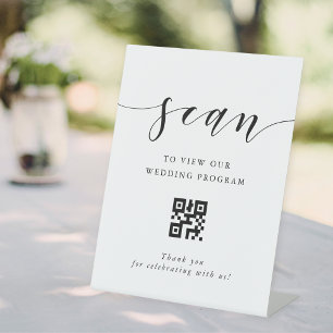 Moderne Kalligrafie Hochzeitsprogramm QR-Code Sockelschild
