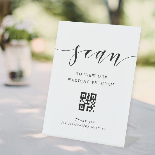 Moderne Kalligrafie Hochzeitsprogramm QR-Code Sockelschild