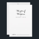 Moderne Kalligrafie Hochzeitssätze der Weisheit Hinweiskarte<br><div class="desc">Diese moderne kalligraphische Hochzeitskarte ist perfekt für eine rustikale Hochzeit. Das einfache und elegante Design zeichnet sich durch klassische und extravagante Schriftzeichen in Schwarz und Weiß aus. Diese Karten sind ideal für Hochzeiten, Brautparty, Babydusche, Graduiertenfest u.v.m. Personalisieren Sie die Karten mit den Namen der Braut und Bräutigam, den Eltern, die...</div>
