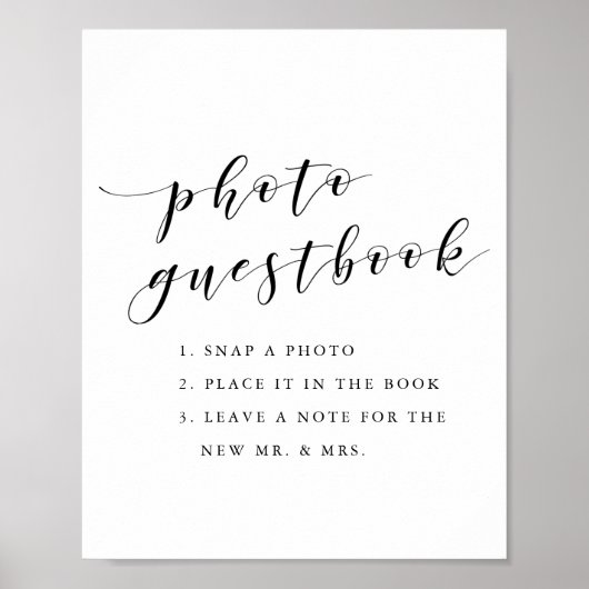 Moderne Kalligrafie Hochzeitsszenario Foto Gästebu Poster (Vorne)