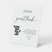Moderne Kalligrafie Jenga Gästebuch Wedding Sign Sockelschild (Vorderseite)