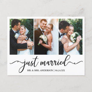 Moderne Kalligrafie Just Married Wedding 3 Foto Postkarte