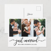 Moderne Kalligrafie Just Married Wedding 3 Foto Postkarte (Vorne/Hinten)