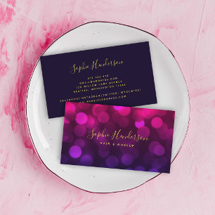 Moderne Kalligrafie Magenta Blaue Bokeh-Lichter Visitenkarte