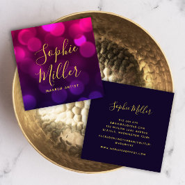 Moderne Kalligrafie Magenta Blue Bokeh Lights Quadratische Visitenkarte