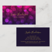 Moderne Kalligrafie Magenta Blue Bokeh Lights Visitenkarte (Vorne/Hinten)