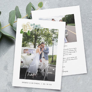 Moderne Kalligrafie Magnolie Fotos Hochzeit Dankeskarte