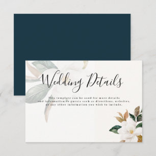 Moderne Kalligrafie-Magnolie-Hochzeits-Detailkarte Einladung