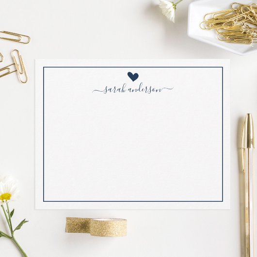 Moderne Kalligrafie Navy Blue Heart Personalisiert Mitteilungskarte