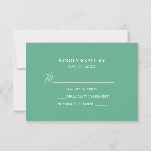 Moderne Kalligrafie Neo Mint Wedding RSVP Karte (Rückseite)