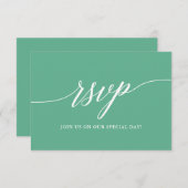 Moderne Kalligrafie Neo Mint Wedding RSVP Karte (Vorne/Hinten)