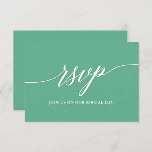 Moderne Kalligrafie Neo Mint Wedding RSVP Karte (Vorne/Hinten)