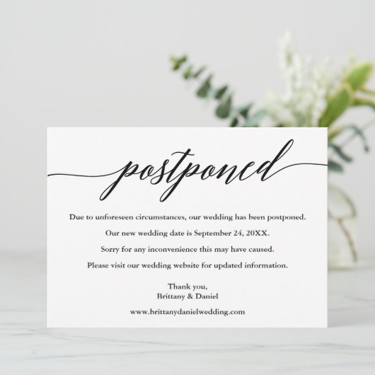 Moderne Kalligrafie - Neue Hochzeitdatum-Karte auf Save The Date (Stehend Vorderseite)