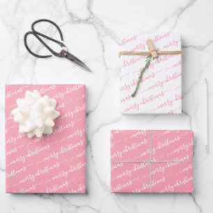 Moderne Kalligrafie Pink Weißes Weihnachten Geschenkpapier Set