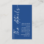 Moderne Kalligrafie QR Code Blue Wedding Details Begleitkarte (Vorderseite)