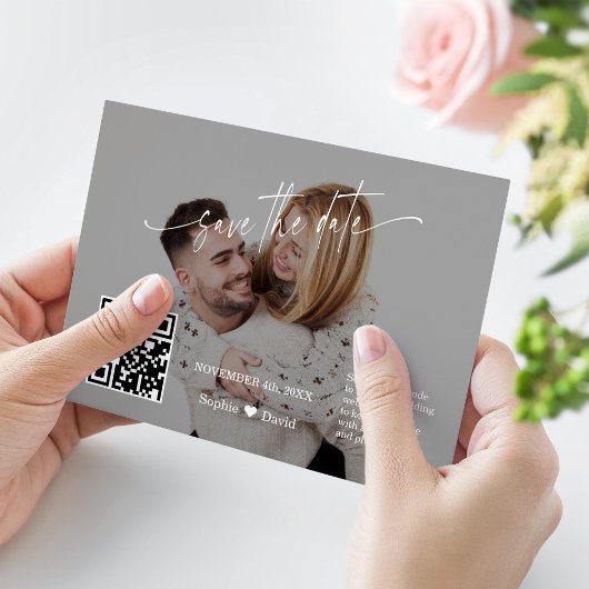Moderne Kalligrafie QR Code Foto Hochzeit Save The Date