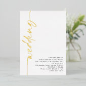 Moderne Kalligrafie QR Code Wedding Real Foil Invi Folieneinladung (Stehend vorne)