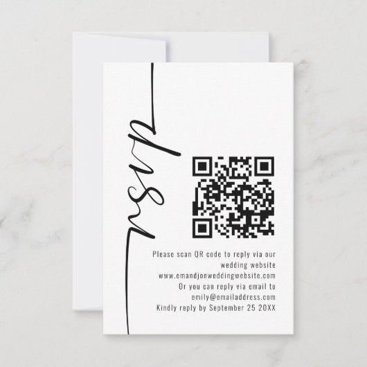 Moderne Kalligrafie QR Code Wedding RSVP Karte (Vorderseite)