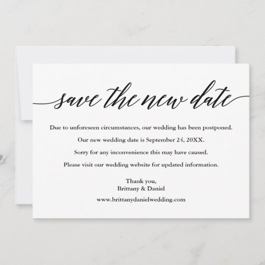 Moderne Kalligrafie Rette die neue Datumskarte Save The Date (Vorderseite)