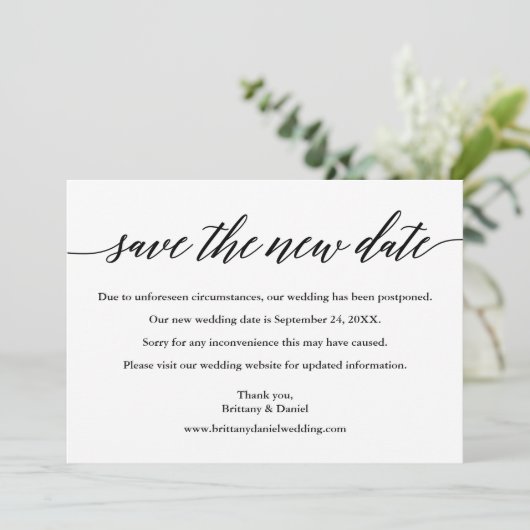 Moderne Kalligrafie Rette die neue Datumskarte Save The Date (Stehend Vorderseite)