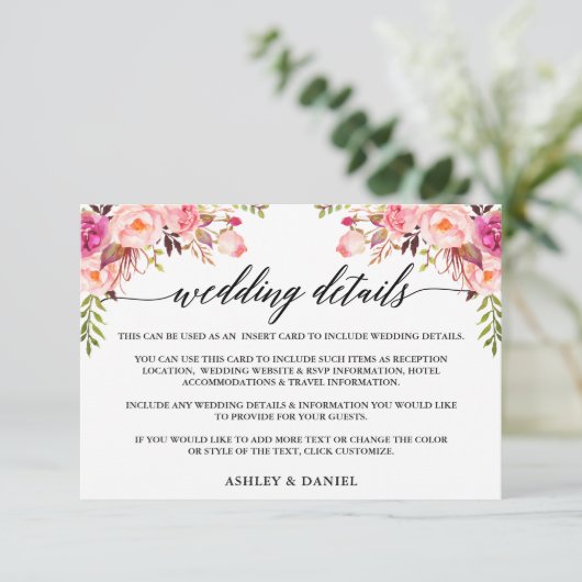 Moderne Kalligrafie Rosa Blumenzettel Begleitkarte (Stehend Vorderseite)