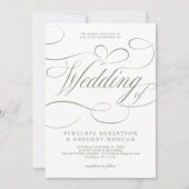 Moderne Kalligrafie Sage Green QR-Code-Hochzeit Einladung (Vorderseite)