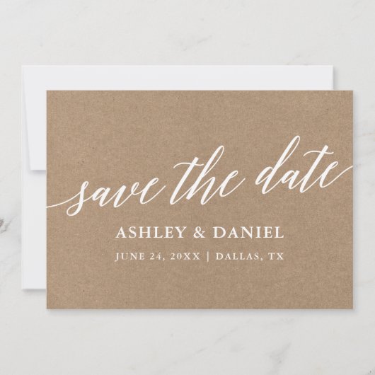 Moderne Kalligrafie Save the Date Kraft Card Dankeskarte (Vorderseite)