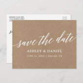 Moderne Kalligrafie Save the Date Kraft Postkarte (Vorne/Hinten)