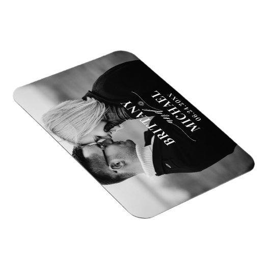 Moderne Kalligrafie Save the Date Schwarz/Weiß Magnet (Rechte Seite)