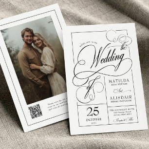 Moderne Kalligrafie-Schrift-QR-Code-Foto-Hochzeit Einladung