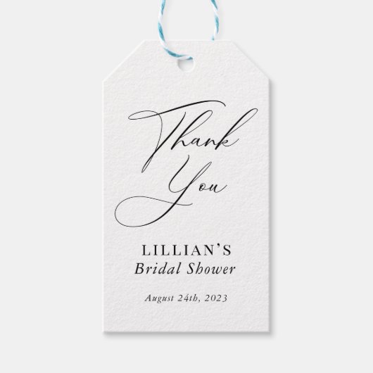 Moderne Kalligrafie Schwarz-Weiß-Brautparty Geschenkanhänger (Vorderseite)