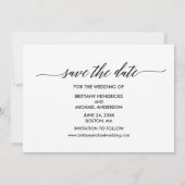 Moderne Kalligrafie Schwarz-Weiß-Foto Save The Date (Rückseite)