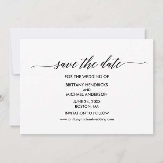 Moderne Kalligrafie Schwarz-Weiß-Foto Save The Date (Rückseite)