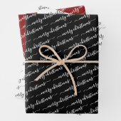 Moderne Kalligrafie Schwarz-weiß Maroon Weihnachte Geschenkpapier Set (Beispiel)