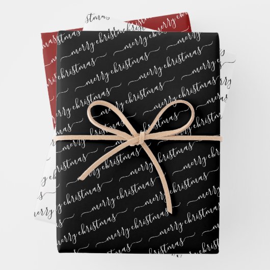 Moderne Kalligrafie Schwarz-weiß Maroon Weihnachte Geschenkpapier Set (Beispiel)
