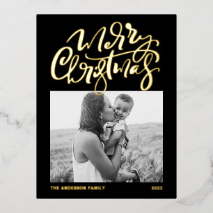 Moderne Kalligrafie Schwarzes Frohe Weihnachten Fo Folien Feiertagspostkarte