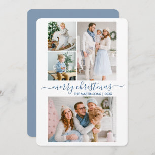 Moderne Kalligrafie Script 4 Foto Christmas Blue Feiertagskarte