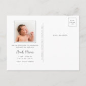 Moderne Kalligrafie Script Baby Name Birth Ankündigungspostkarte (Rückseite)