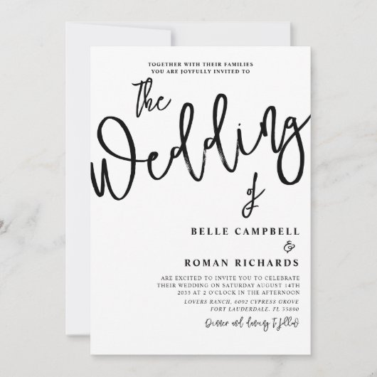 Moderne Kalligrafie Script Black & White Wedding Einladung (Vorderseite)