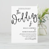 Moderne Kalligrafie Script Black & White Wedding Einladung (Stehend Vorderseite)