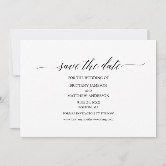 Moderne Kalligrafie Script Couple Foto Wedding Save The Date (Rückseite)